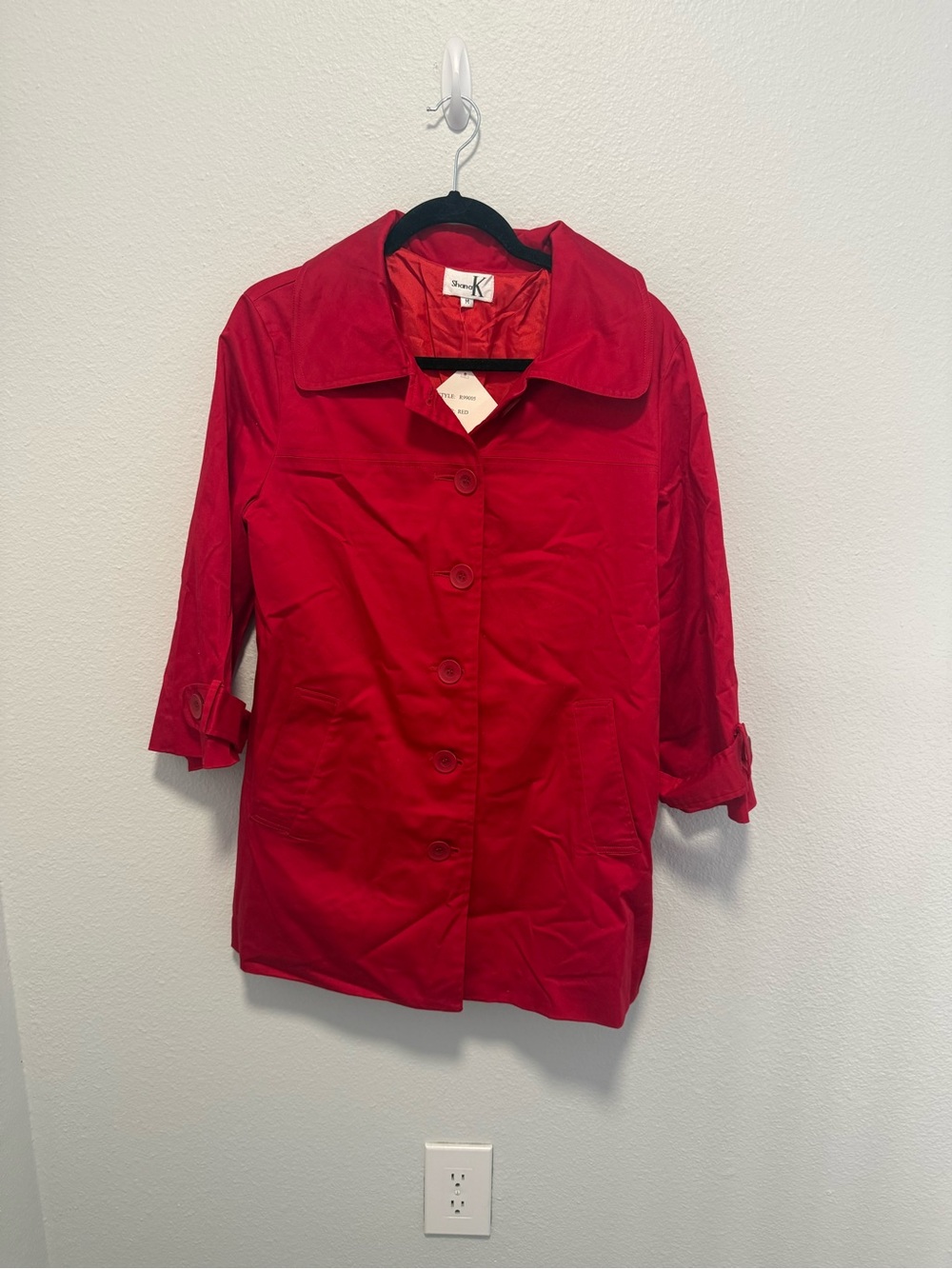 Shana K Red Button-Front Trench Coat Size Medium